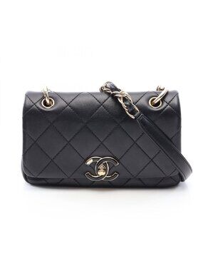Chanel Shoulder Bag Quilted Black Lambskin Small Flap Chain